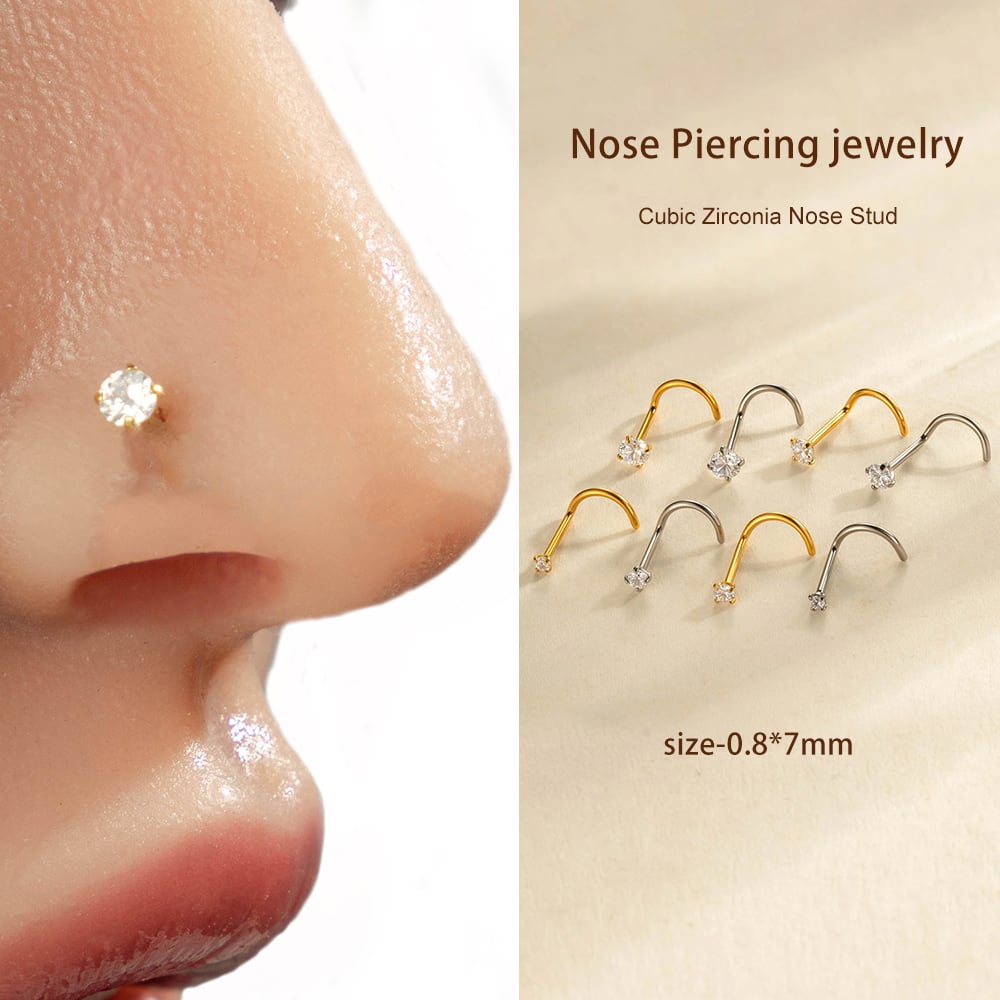 1 Piece Circle Titanium Alloy Gold Color Zircon Nose Stud h5Picture5