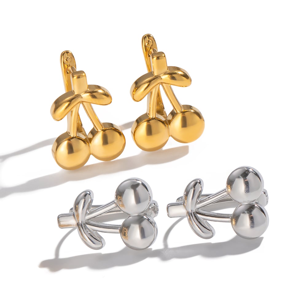 1 Pair Sweet Cherry Stainless Steel Gold Color Stud Earrings Picture5