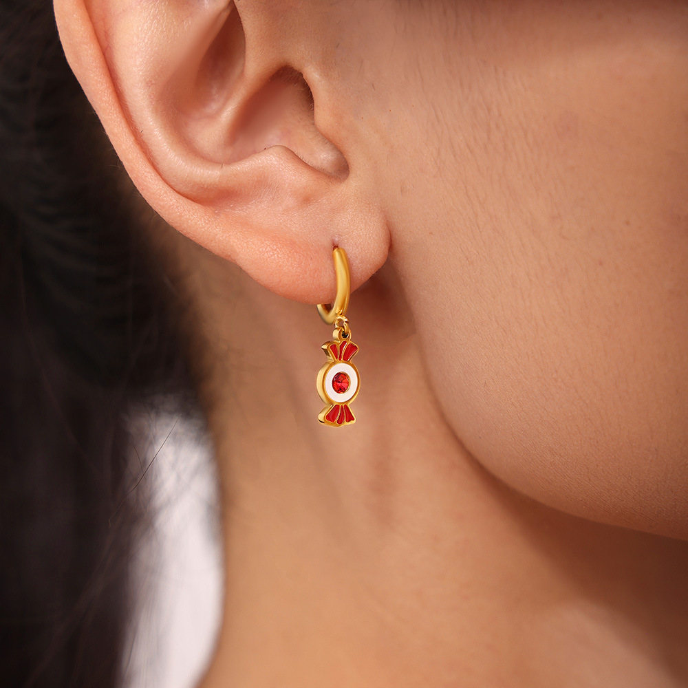 Christmas Element Stainless Steel Gold Color Garnet Women's Jewelry Sets h5Picture4