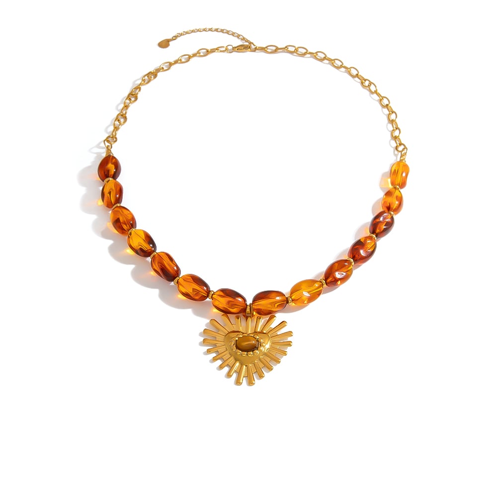 1 Stück Elegante Herz Edelstahl Naturstein Damen Perlen Halsketten 