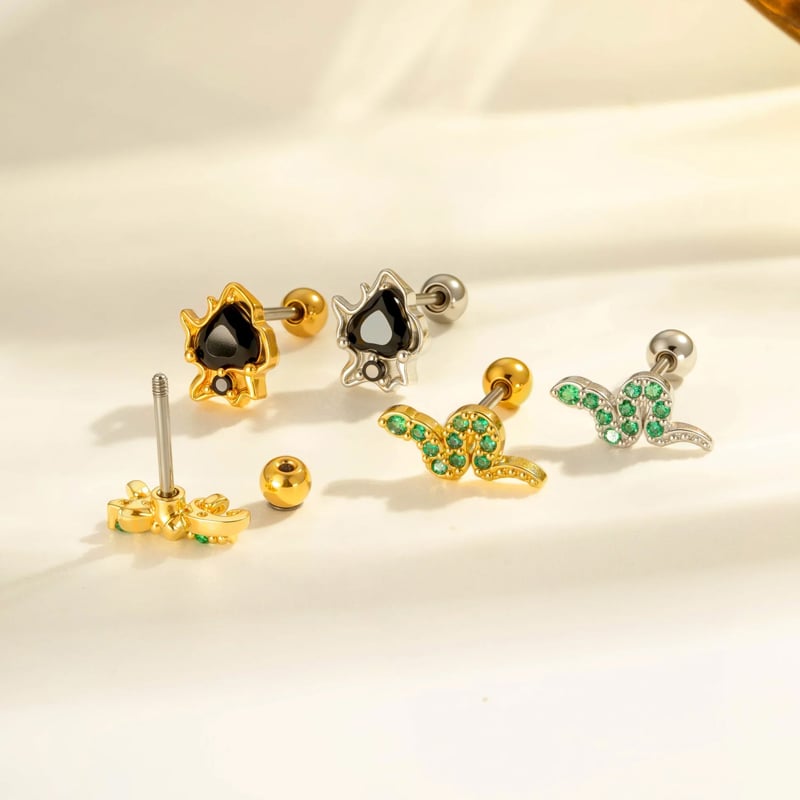 1 Piece Heart Animal Copper Gold Color Zircon Piercing Earring Picture3