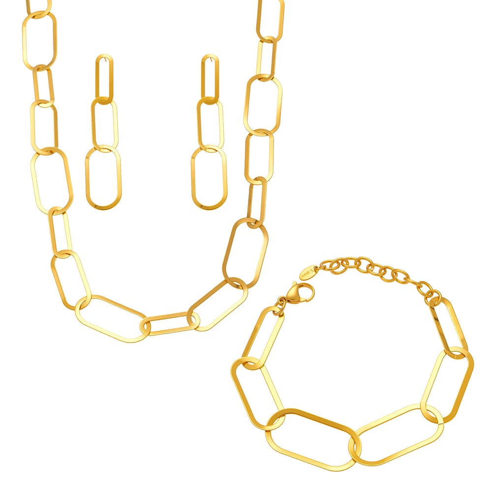 Simple Squircle Stainless Steel Gold Color Women's Jewelry Sets h5Picture6