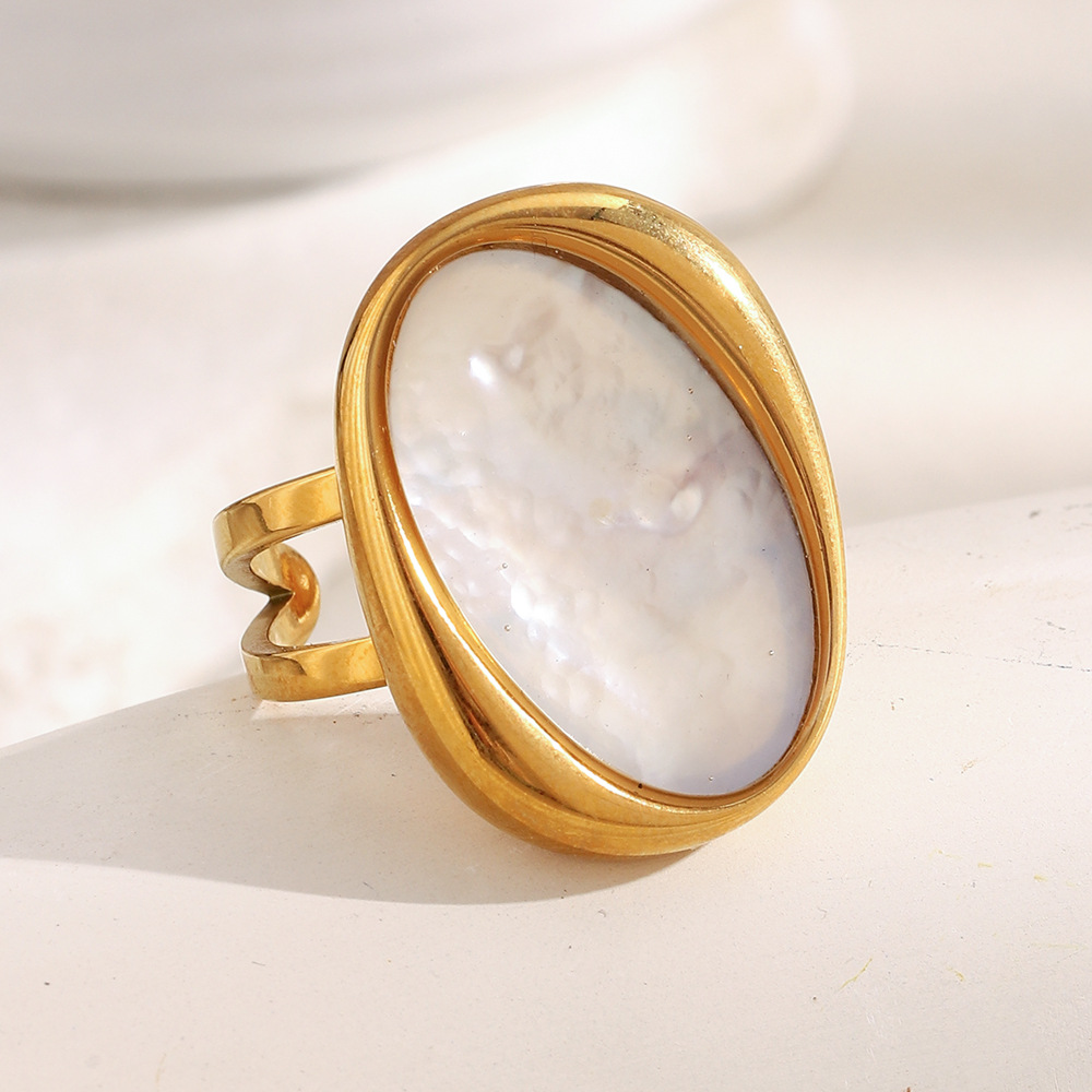 1 Piece Retro Oval Stainless Steel Gold Color Shell Statement Rings 