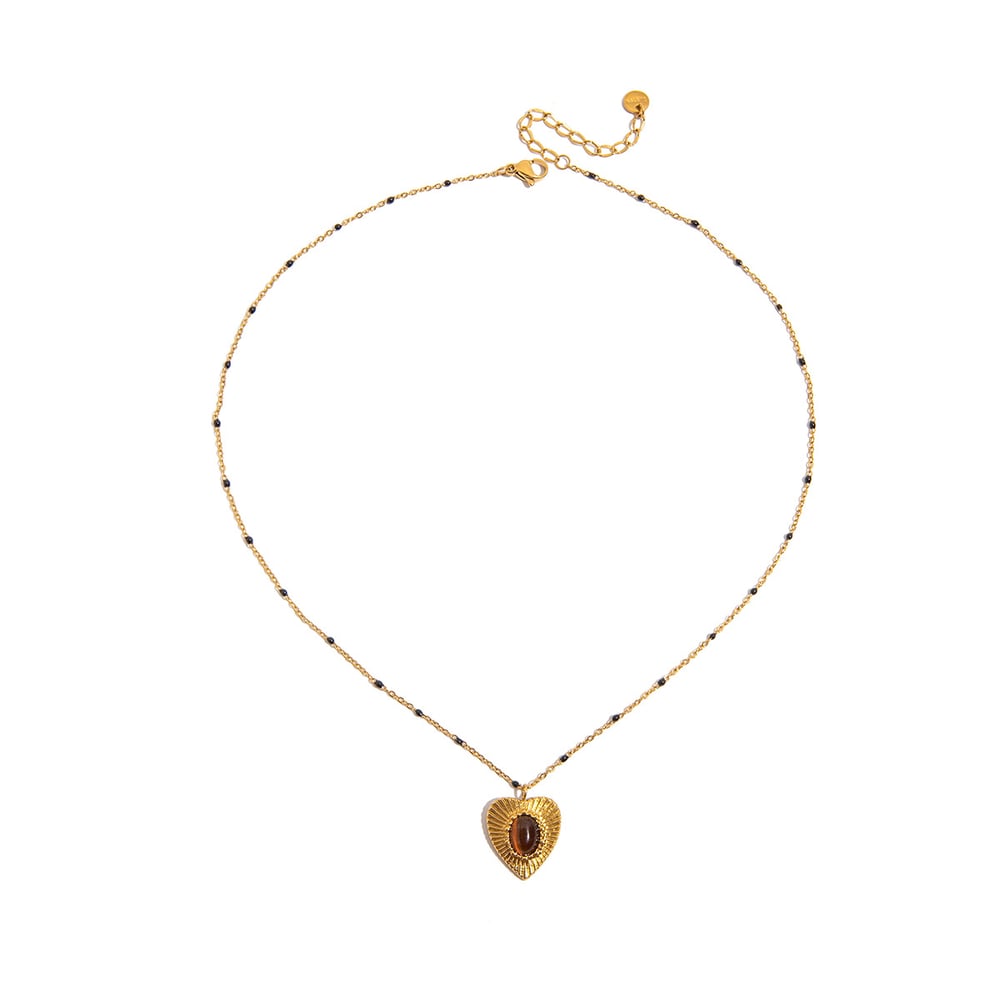 1 Piece Classic Heart Stainless Steel Gold Color Natural Stone Women's Pendant Necklaces
