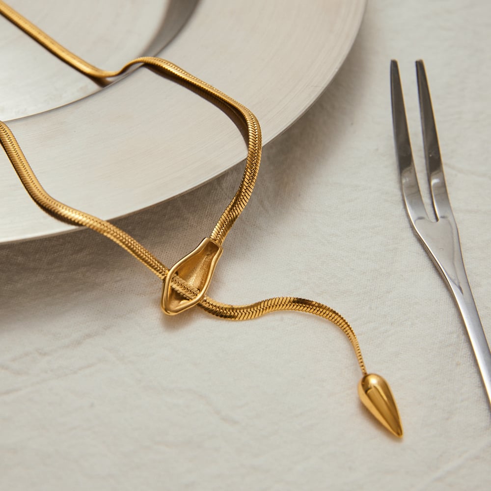 1 Stück Shinning Snake Edelstahl Gold Farbe Damen Anhänger Halsketten Bild6