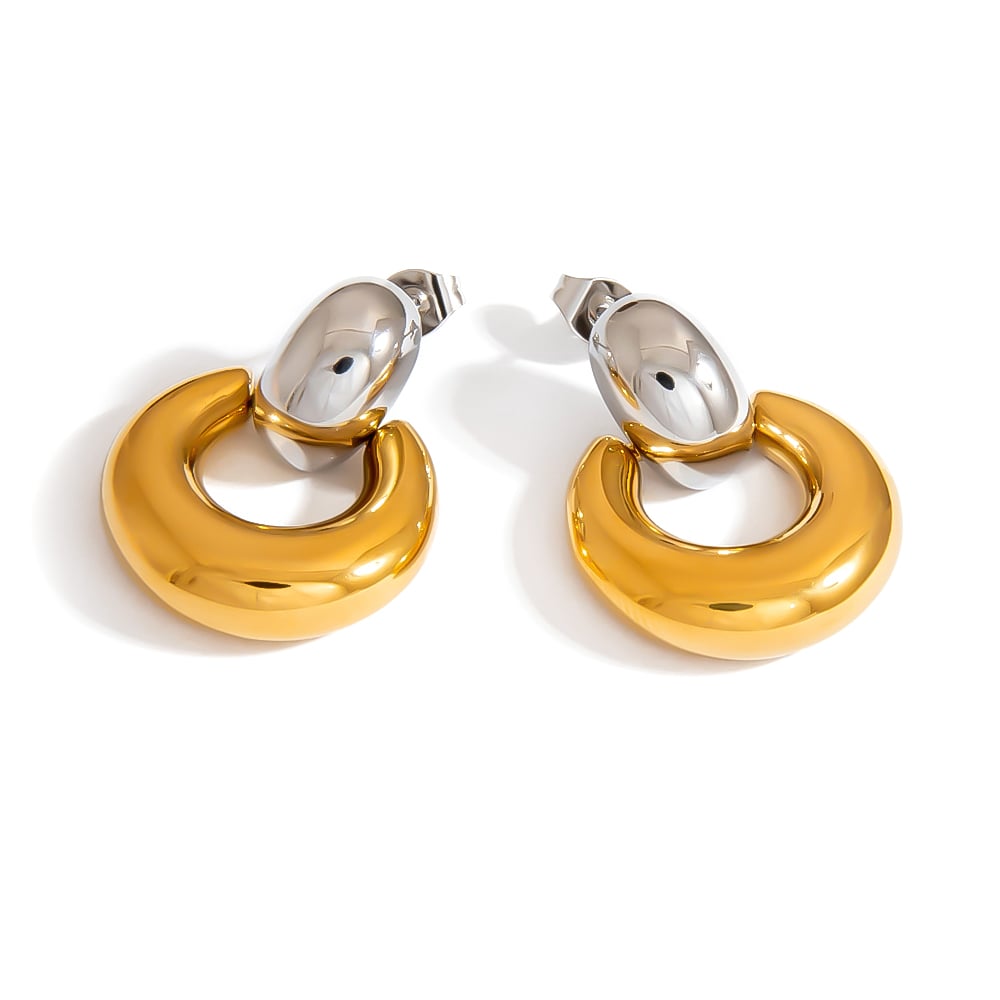 1 Pair Romantic Series Elegant Circle Stainless Steel Gold Color Women's Stud Earrings