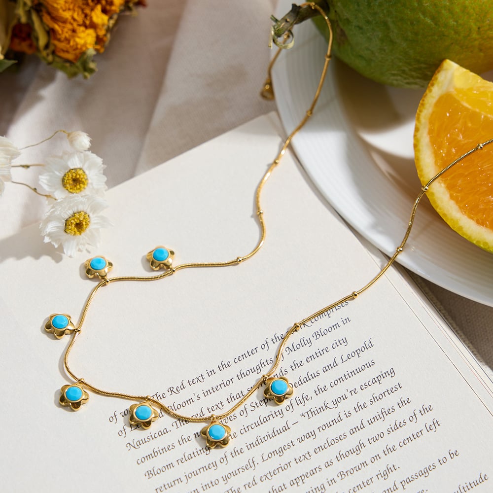 1 Piece Romantic Flower Calaite Stainless Steel Gold Color Women's Pendant Necklaces h5Picture7