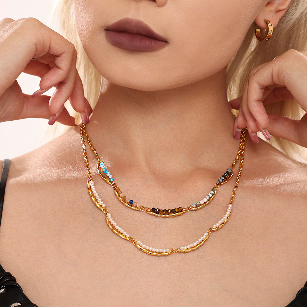 Unregelmäßige Form Edelstahl Gold Farbe Naturstein Damen Schmuck Sets h5Bild6