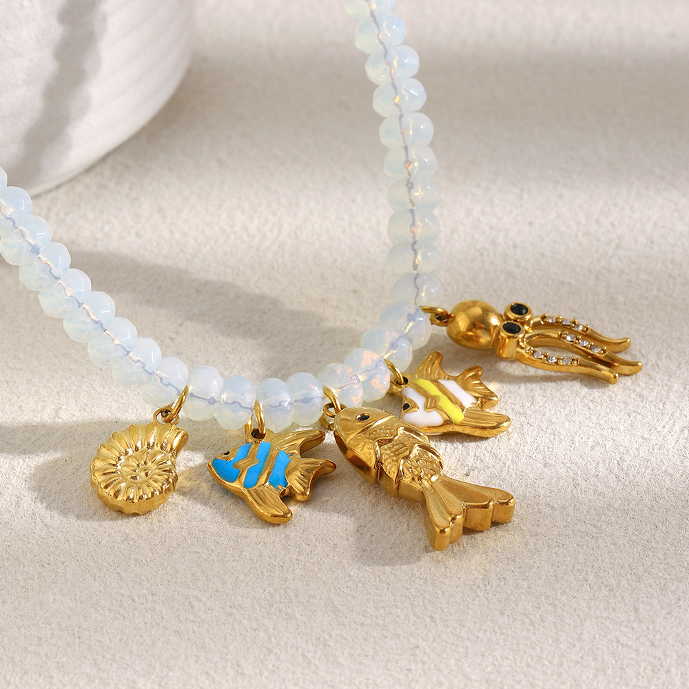 1 Stück Elegante Fisch Edelstahl Naturstein Damen Perlen Halsketten h5Bild3