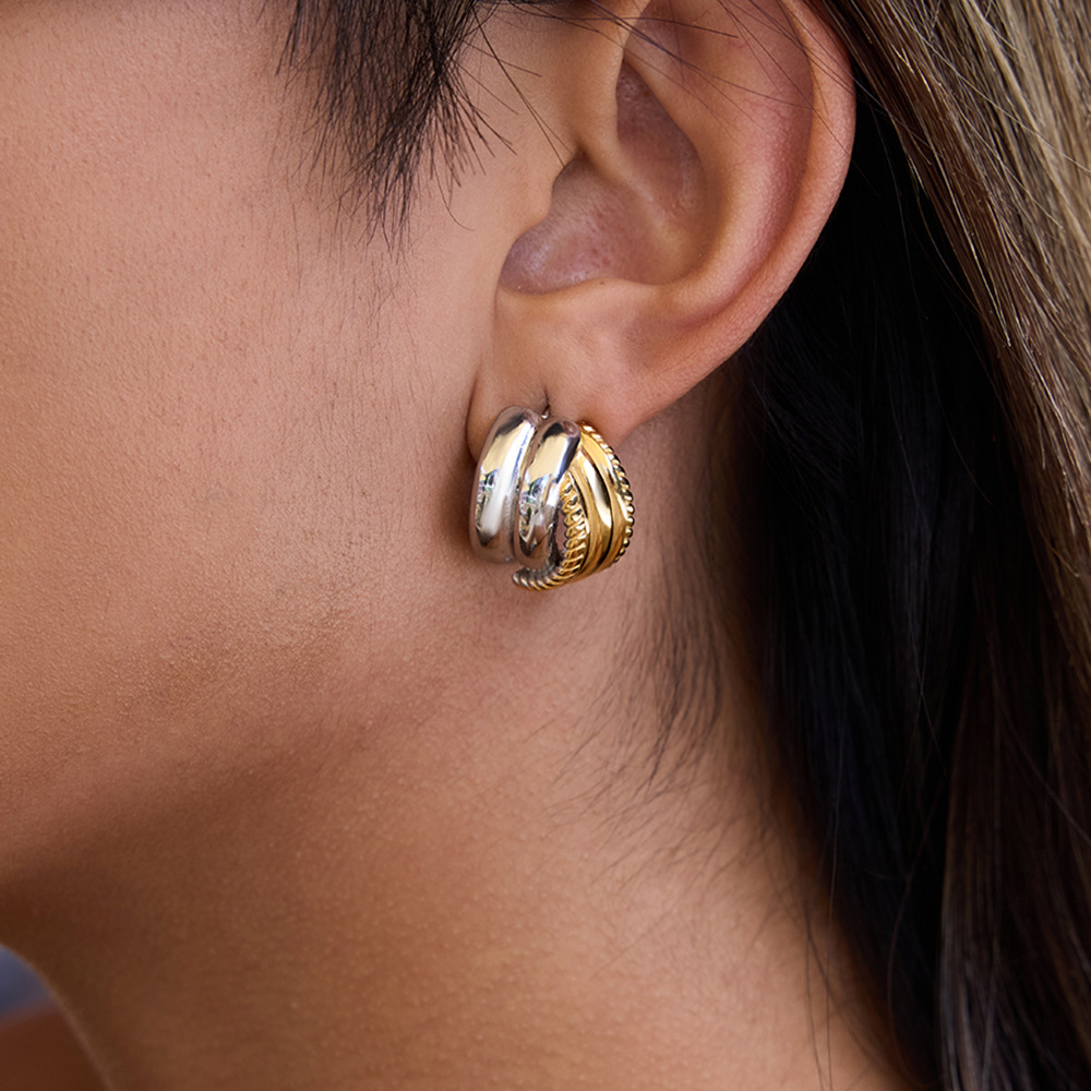 1 Pair Simple Mixed Gold&Silver Colors Stainless Steel Women's Stud Earrings Picture4