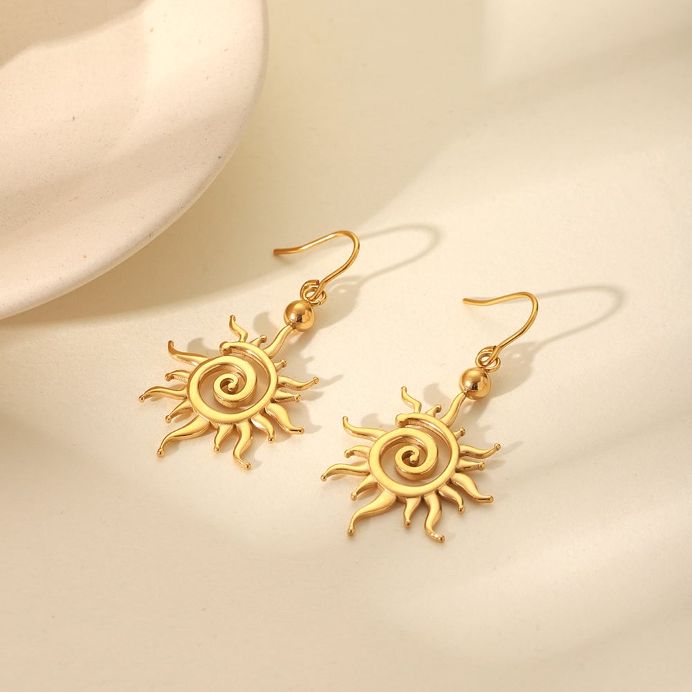 1 Pair Minimalist Sun Stainless Steel Gold Color Women's Dangle Earrings Picture3