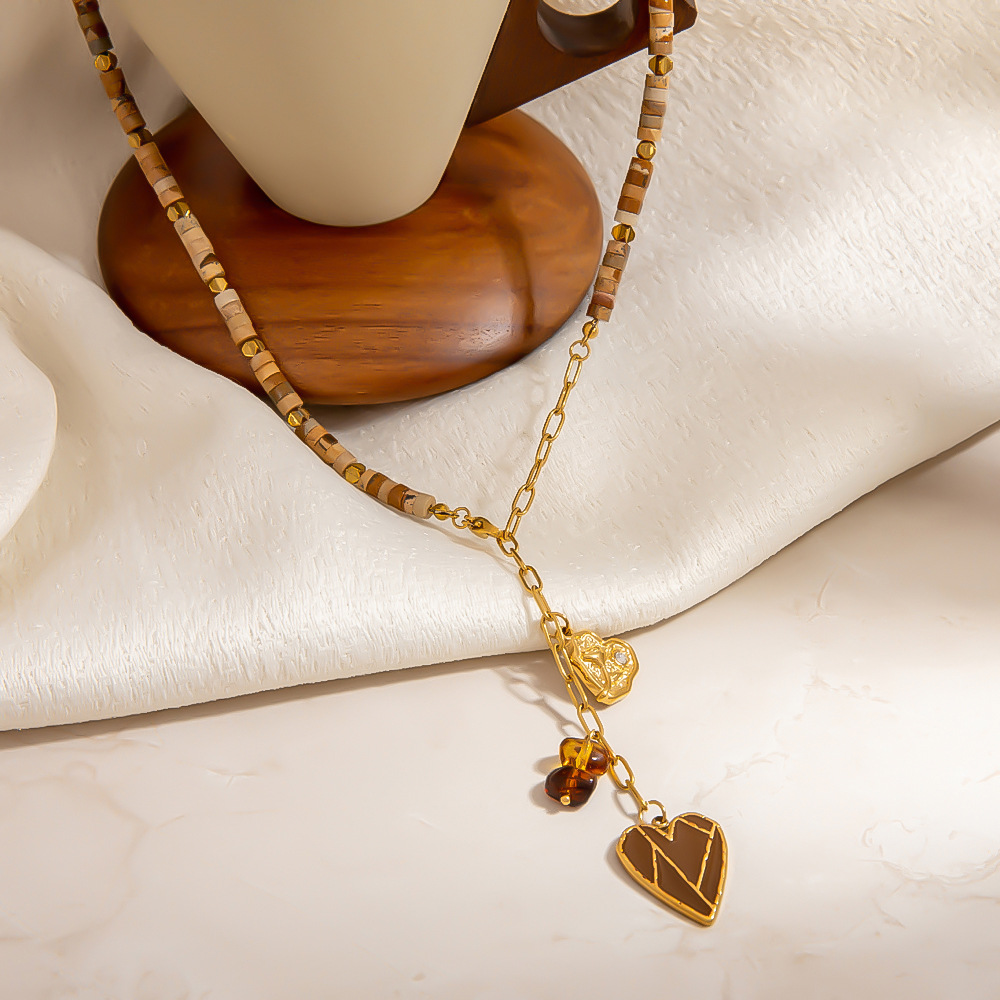 1 Piece Luxurious Irregular Shape Heart Stainless Steel  Women's Beaded Necklaces h5Picture3