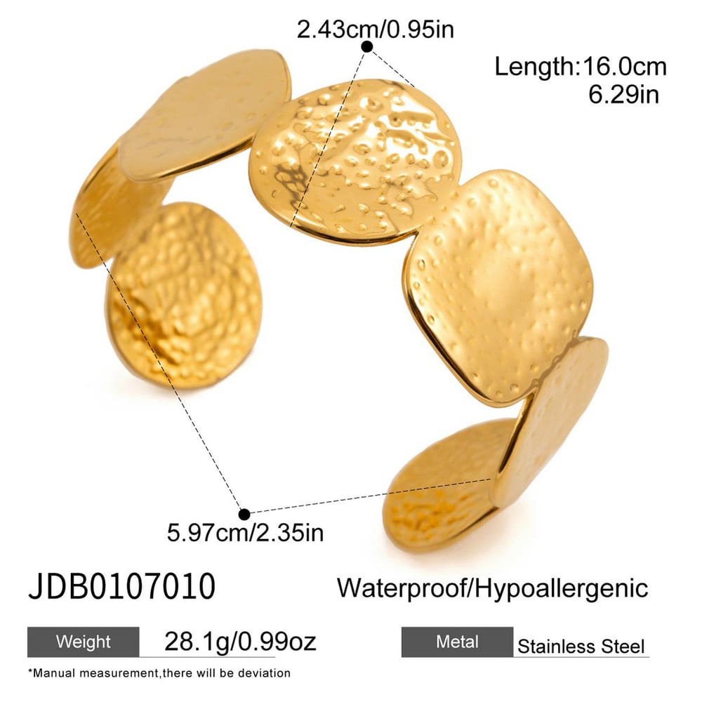 1 Piece Classic Circle Hammer Pattern Stainless Steel Gold Color Women's Cuff Bracelets Picture2