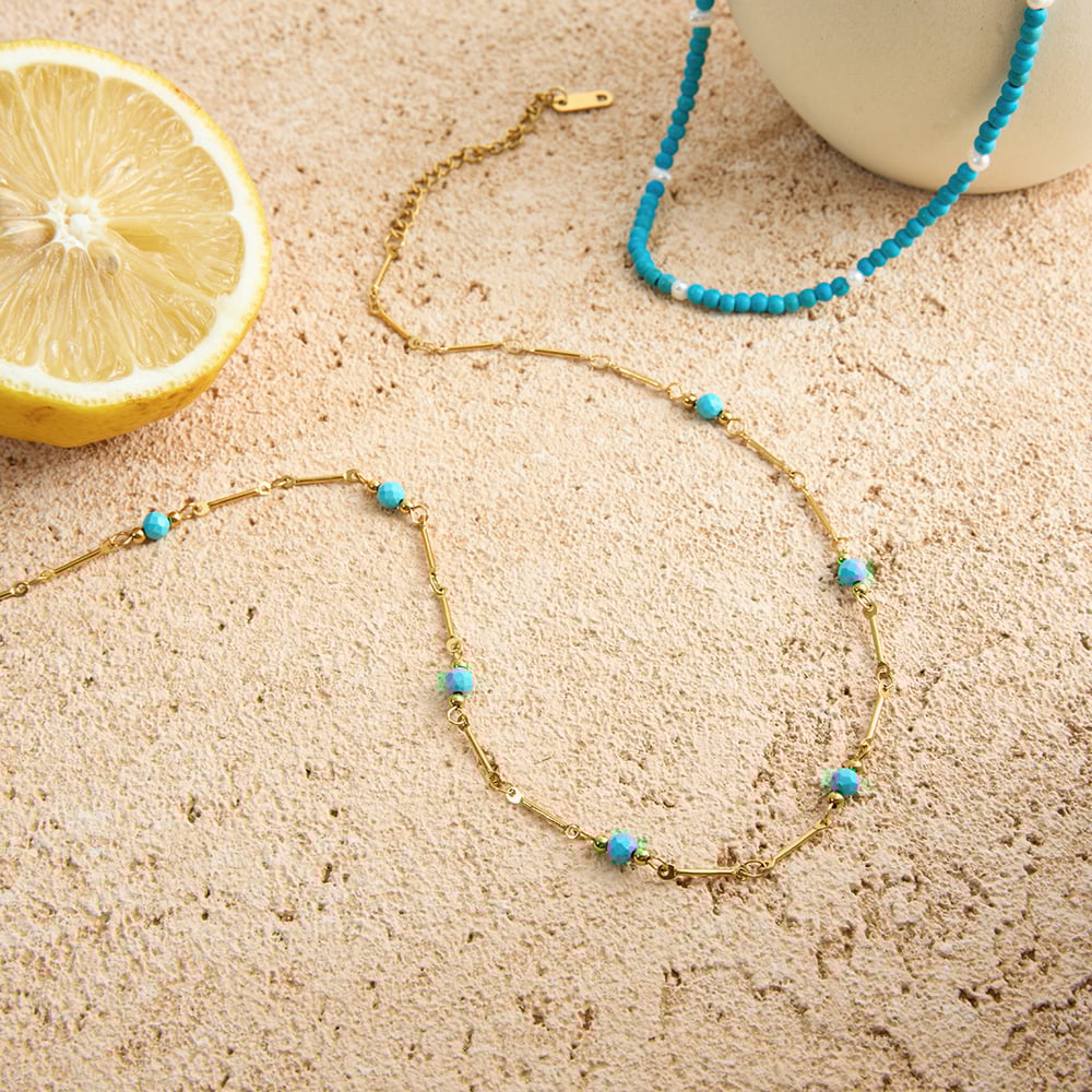 1 Piece Classic Calaite Stainless Steel Gold Color Natural Stone Women's Chain Necklaces h5Picture4