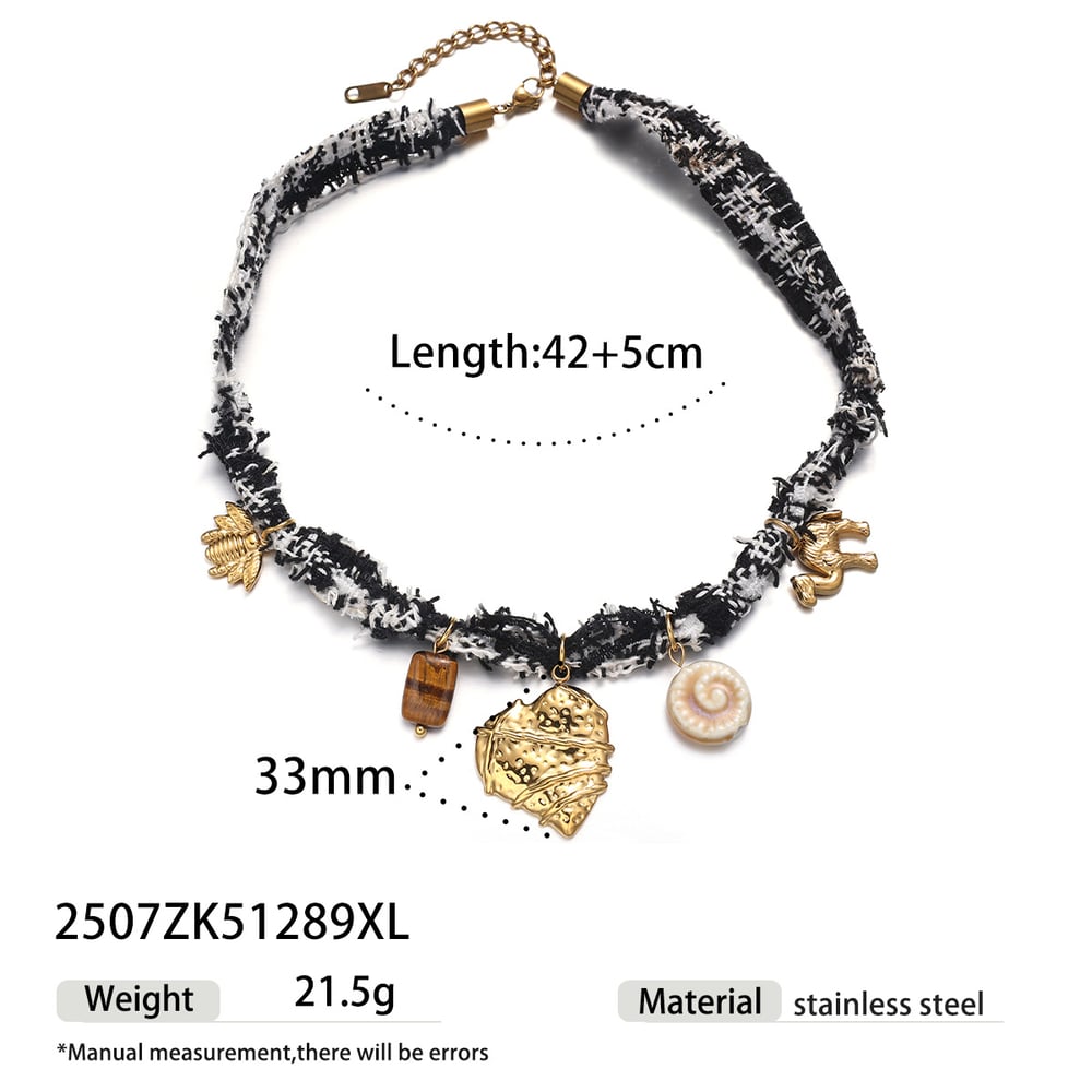 1 Piece Retro Heart Stainless Steel Gold Color Fabric Pendant Necklace 