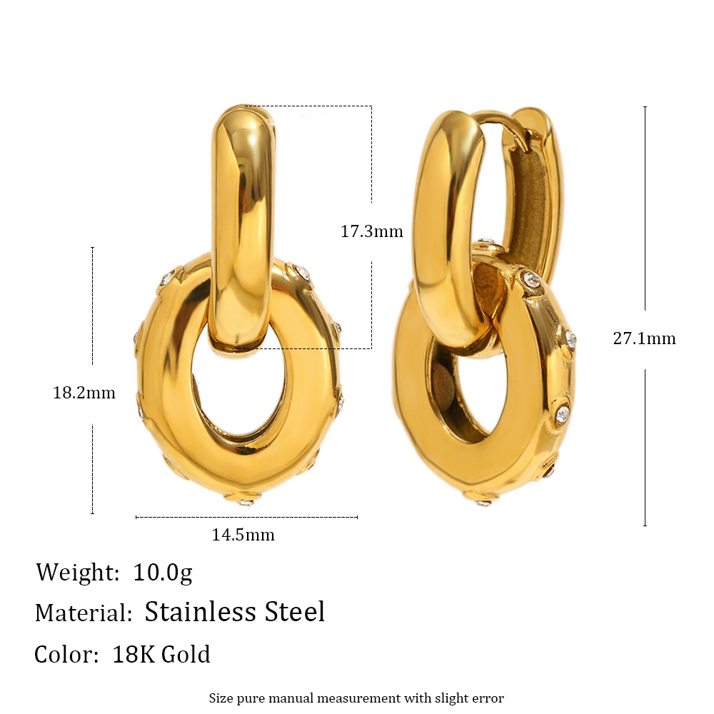 1 Pair Daily Circle Stainless Steel Gold Color Zircon Women's Drop Earrings Picture7