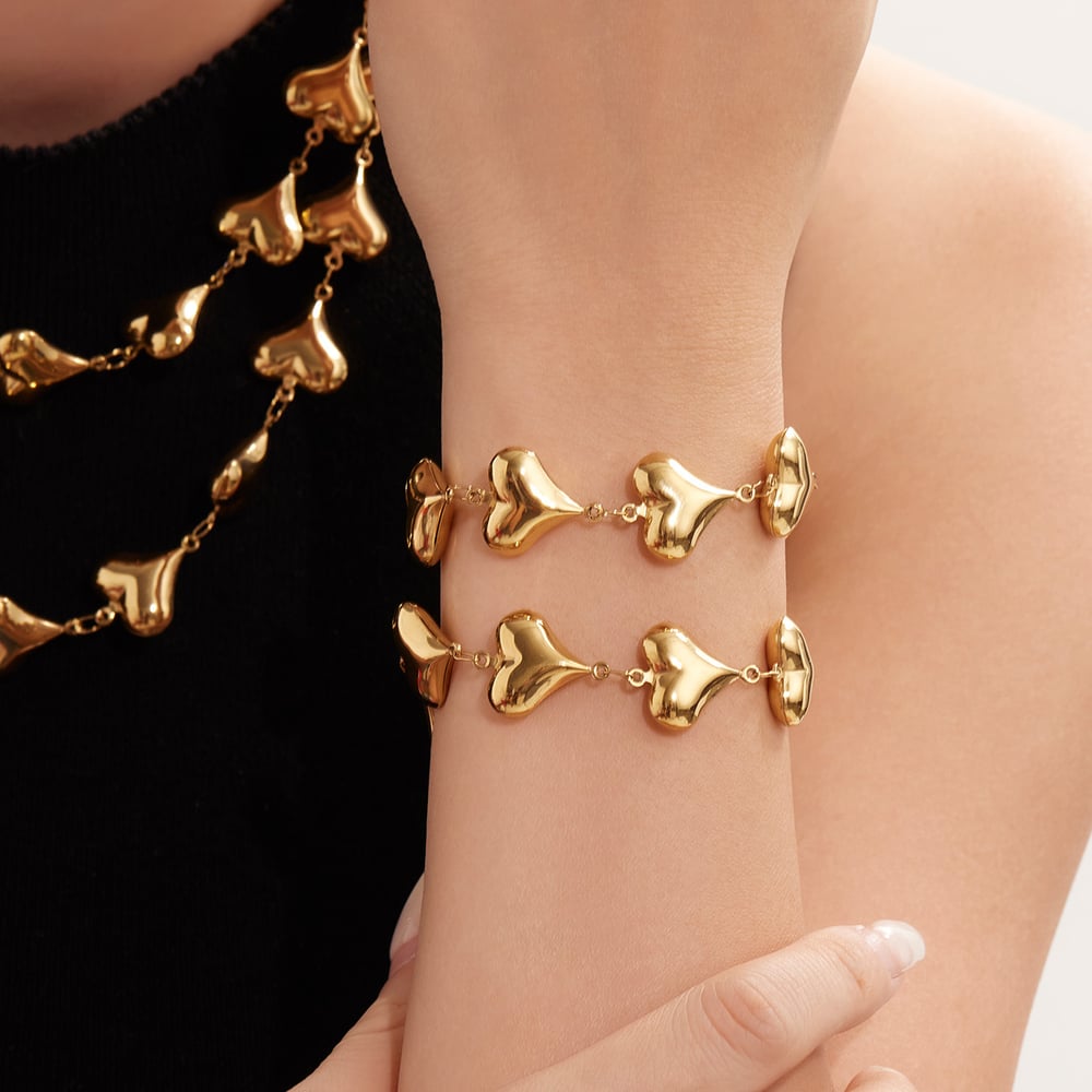 Romantic Heart Stainless Steel Gold Color Women's Jewelry Sets h5Picture3