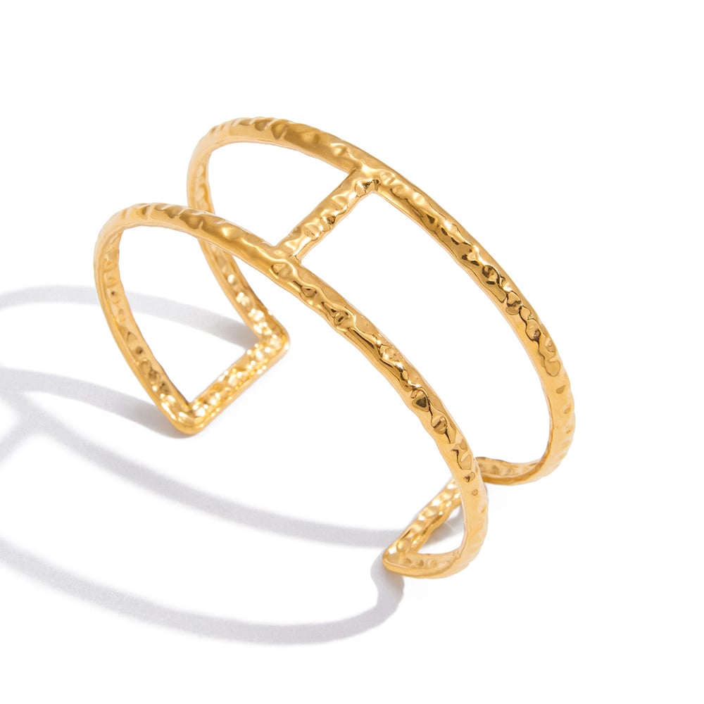 1 Piece Daily Hammered Texture Stainless Steel Gold Color Women's Cuff Bracelets 