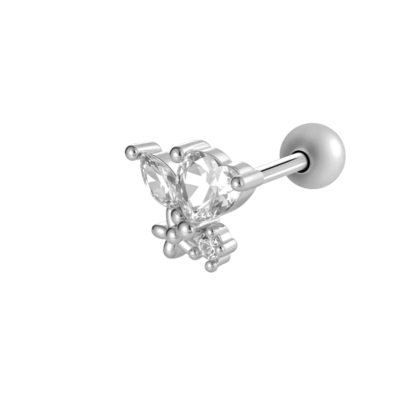 1 Piece Heart Bow Knot Copper Gold Color Zircon Piercing Earring