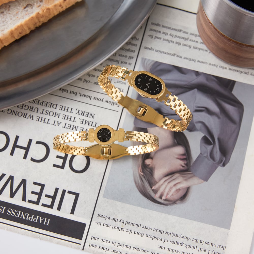 1 Piece Simple Oval Stainless Steel Gold Color Women's Bangles h5Picture4