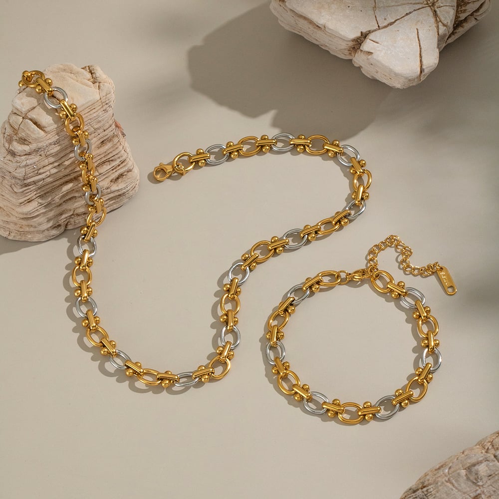 Mixed Gold Color And Silve Stainless Steel Chain Necklace Set Picture2