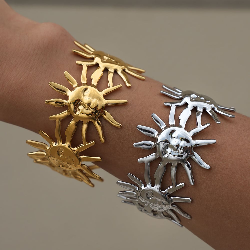 1 Stück Simple Series Retro Sun Edelstahl Goldfarben Damen Manschettenarmbänder h5Bild2