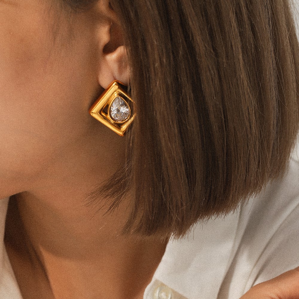 1 Paar einfache, rechteckige Ohrstecker aus Edelstahl in Goldfarbe für Damen h5Bild3