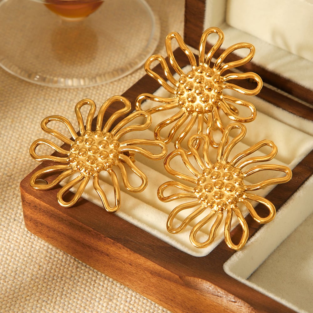 1 Stück einfache tägliche Sonnenblume Edelstahl Gold Farbe Damen Ring Sets h5Bild4