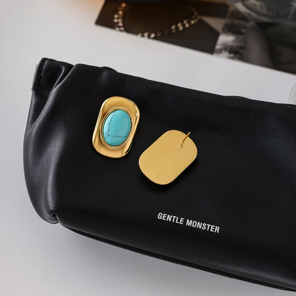 1 Pair Classic Rectangle Oval Calaite Stainless Steel Gold Color Women's Stud Earrings h5Picture4