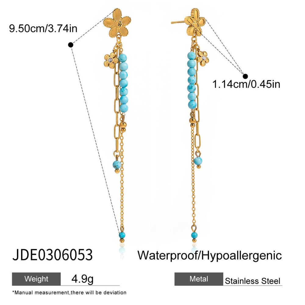 1 Pair Classic Flower Tassel Stainless Steel Gold Color Women's Dangle Earrings Picture2