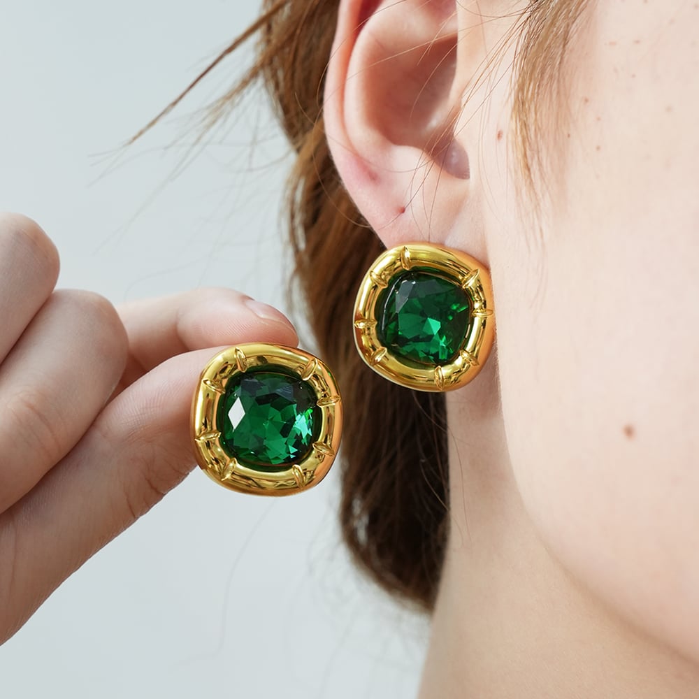 1 Pair Square Green Cubic Zirconia Stainless Steel  Women's Stud Earrings Picture4