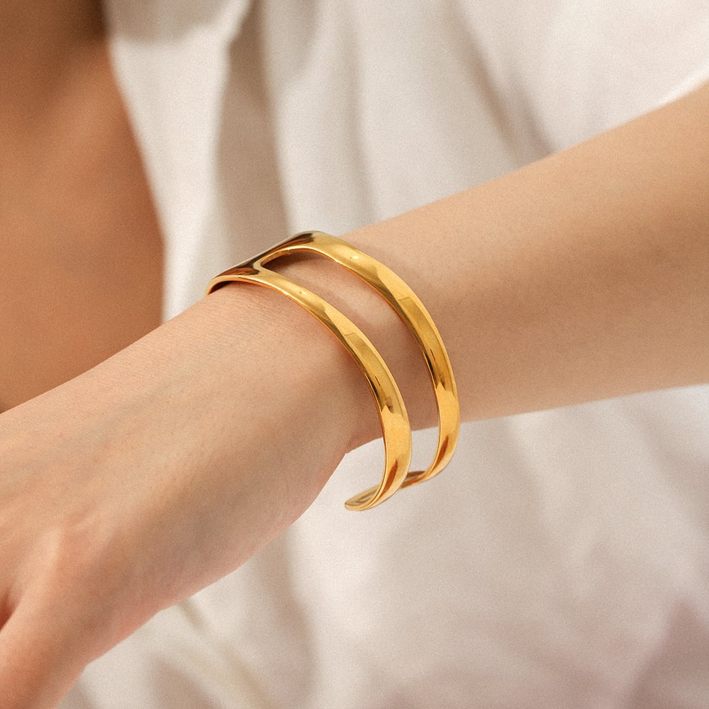 1 Stück unregelmäßig geformte ausgehöhlte Armreifen aus Edelstahl für Damen h5Bild4