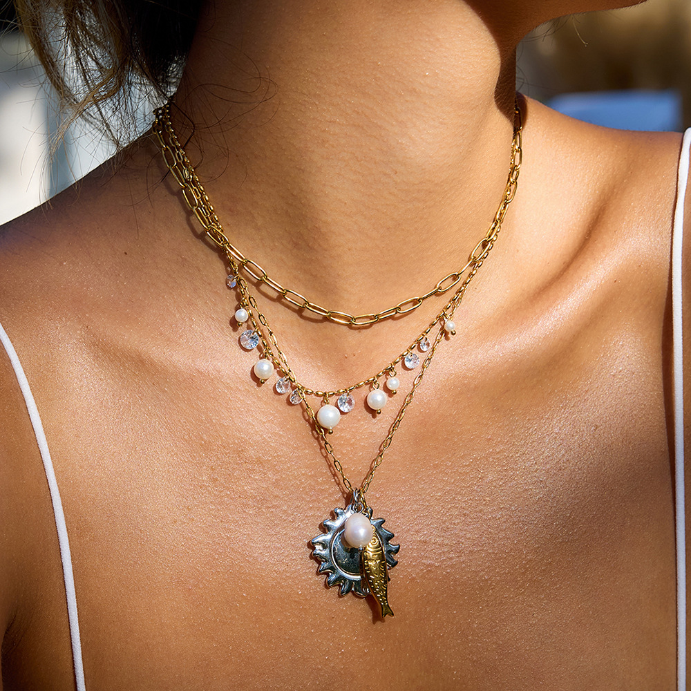 1 Piece Elegant Tassel Stainless Steel Gold Color Women's Pendant Necklaces h5Picture3