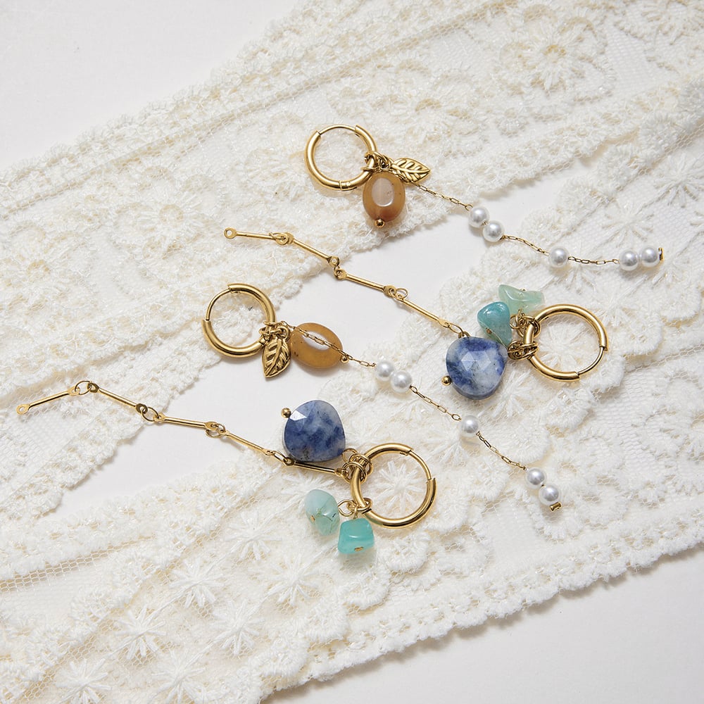 1 Pair Natural Stone Tassel Stainless Steel Gold Color Women's Dangle Earrings Picture6