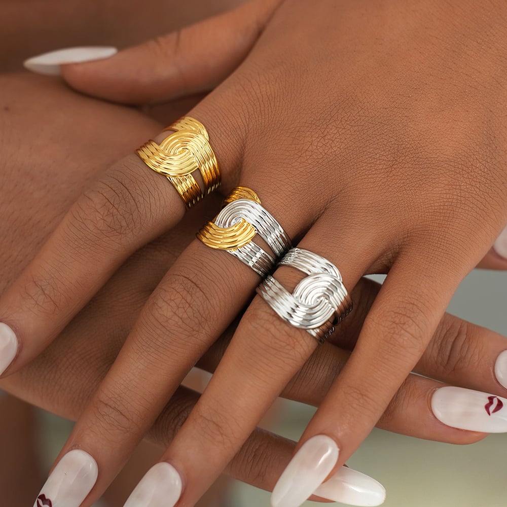 1 Piece Retro Minimalist Line Sense  Stainless Steel Women's  Statement Rings h5Picture5