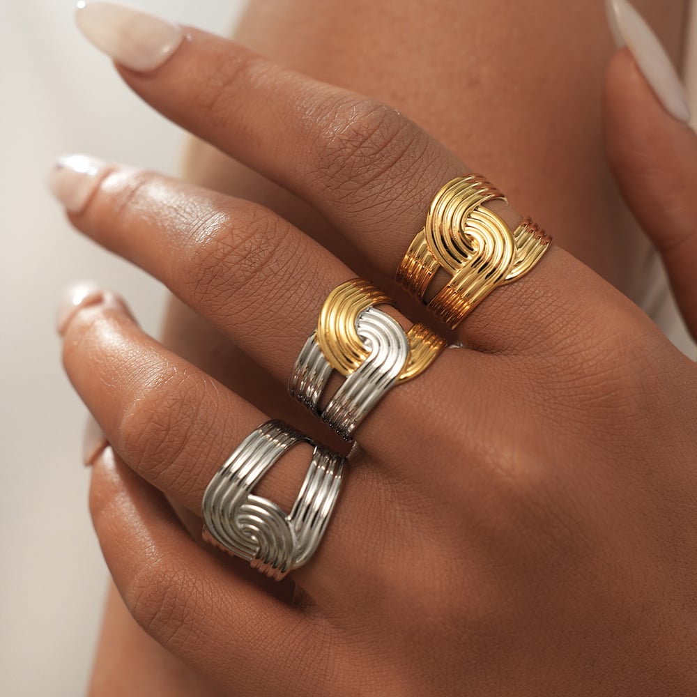 1 Piece Retro Minimalist Line Sense  Stainless Steel Women's  Statement Rings h5Picture6