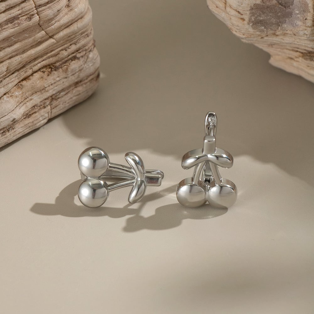 1 Pair Sweet Cherry Stainless Steel Gold Color Stud Earrings Picture4