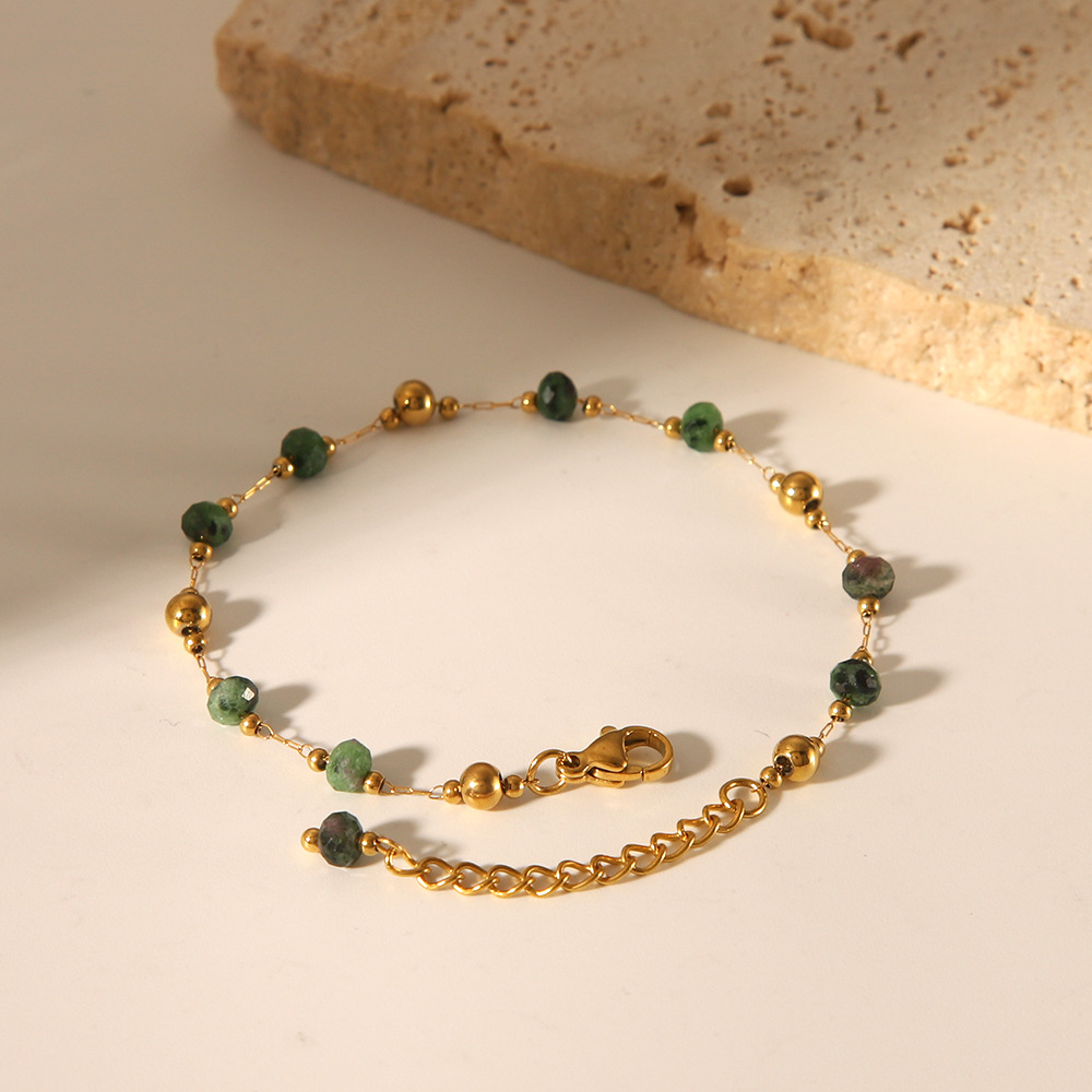 1 Piece Ethnic Beads Circle Stainless Steel Gold Color Natural Stone Women's Jewelry Sets Picture2