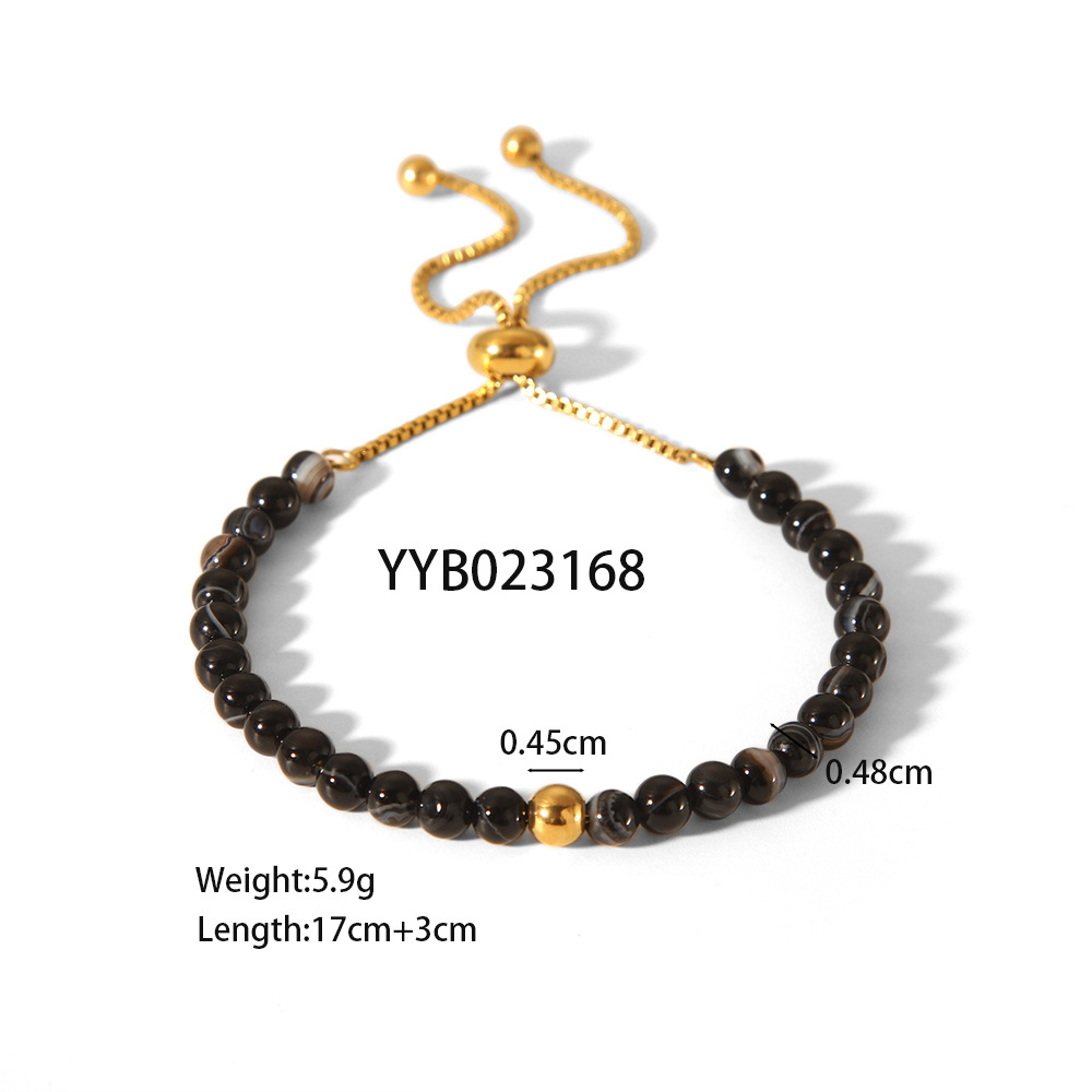 1 Piece Ethnic Beads Stainless Steel Gold Color Natural Stone Women's Beaded Bracelets