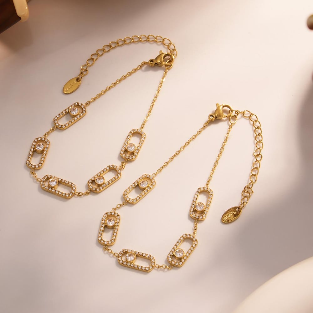 1 Piece Classic Letter Stainless Steel Gold Color Zircon Women's Charm Bracelets Picture5