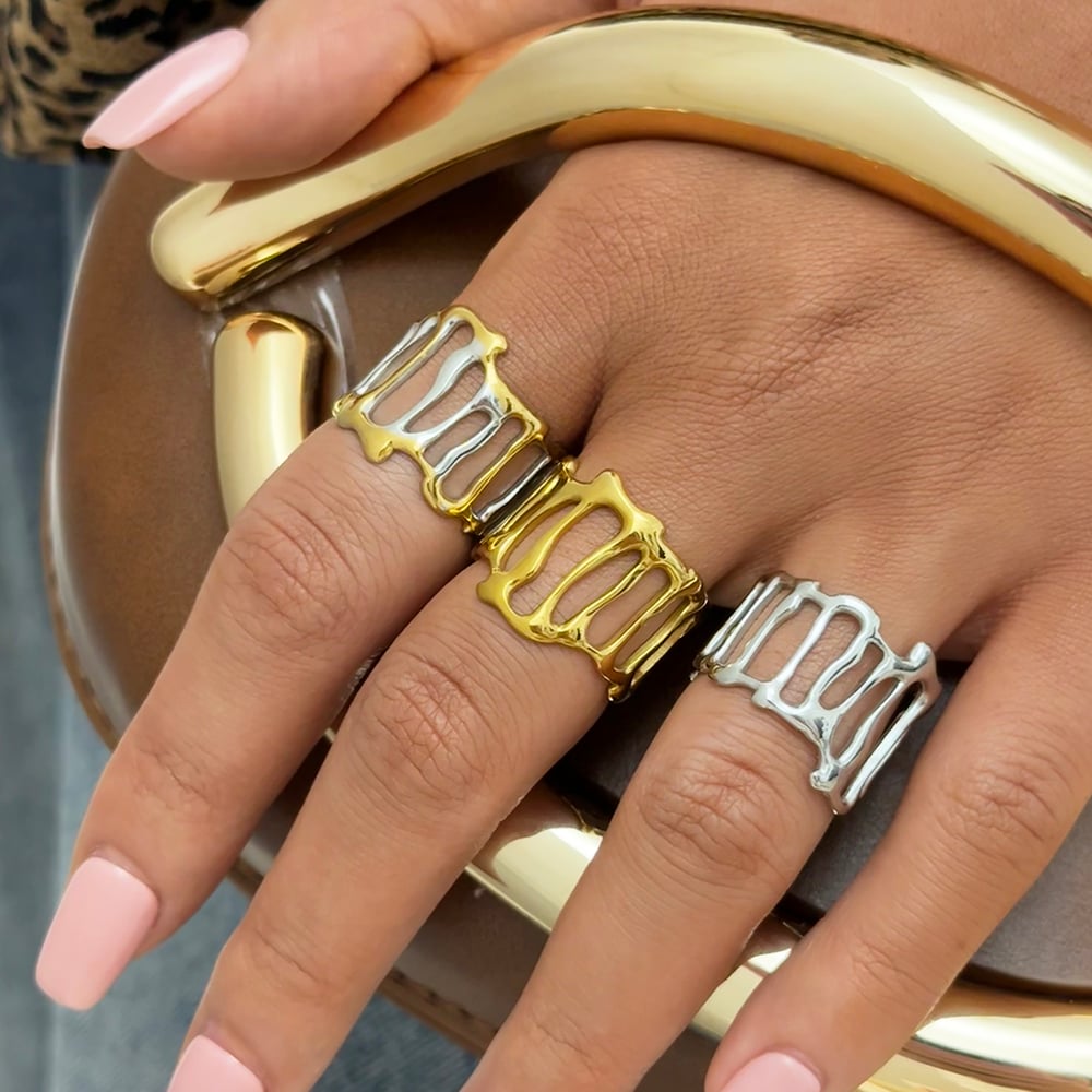 1 Piece Daily Irregular Shape Stainless Steel Gold Color Statement Rings h5Picture5
