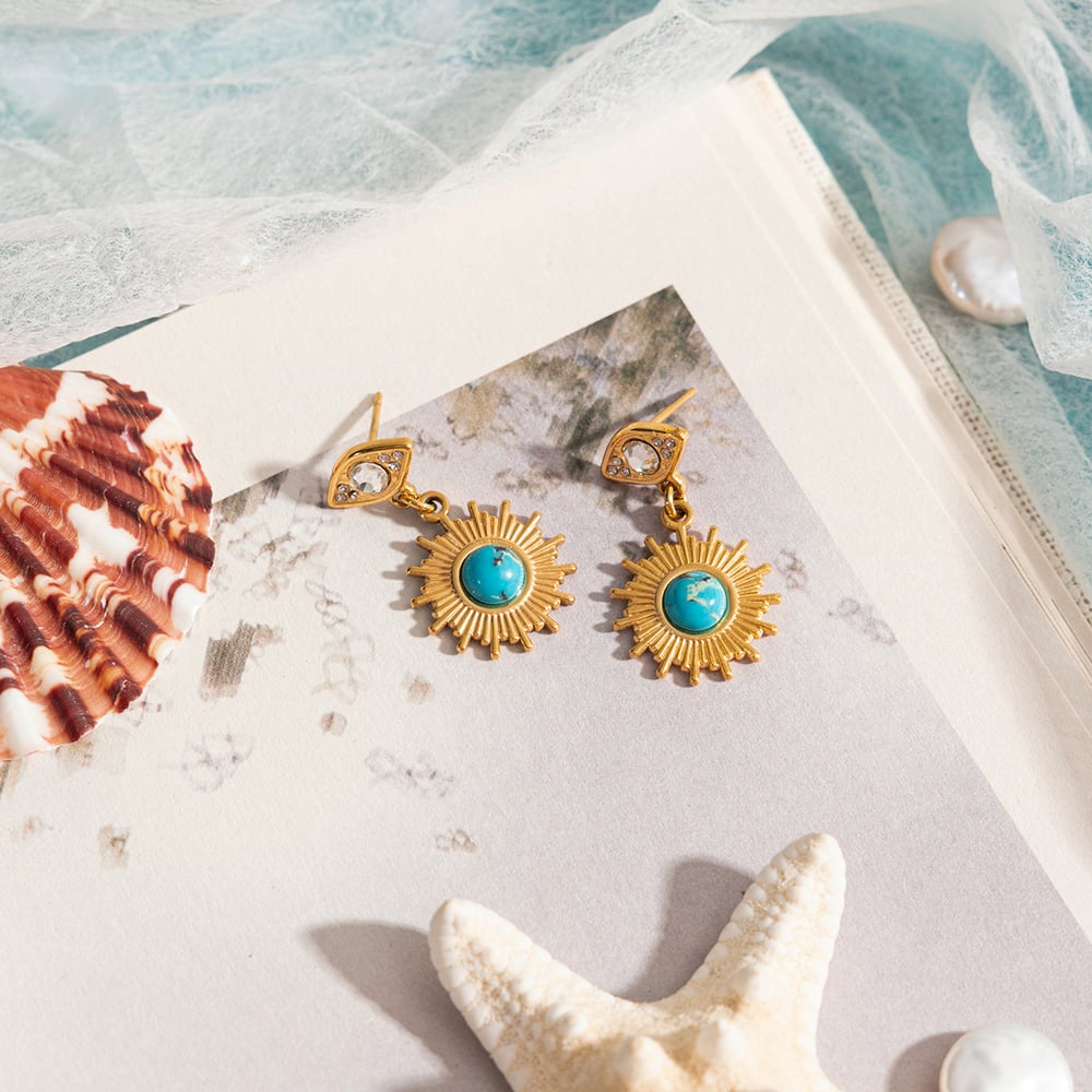 1 Pair Classic Eye Stainless Steel Gold Color Calaite Women's Drop Earrings h5Picture7