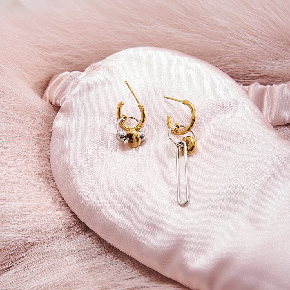 1 Pair Minimalist Irregular Mixed Gold & Silver Colors Stainless Steel Women's Drop Earrings h5Picture6