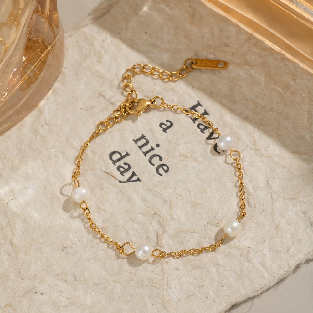 Elegant Pearl Chain Stainless Steel Gold Color Necklace Set Picture4