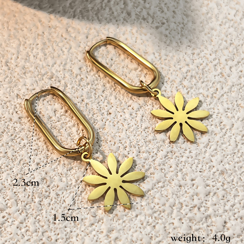 1 Pair Flower Stainless Steel Gold Color Drop Earrings h5Picture4