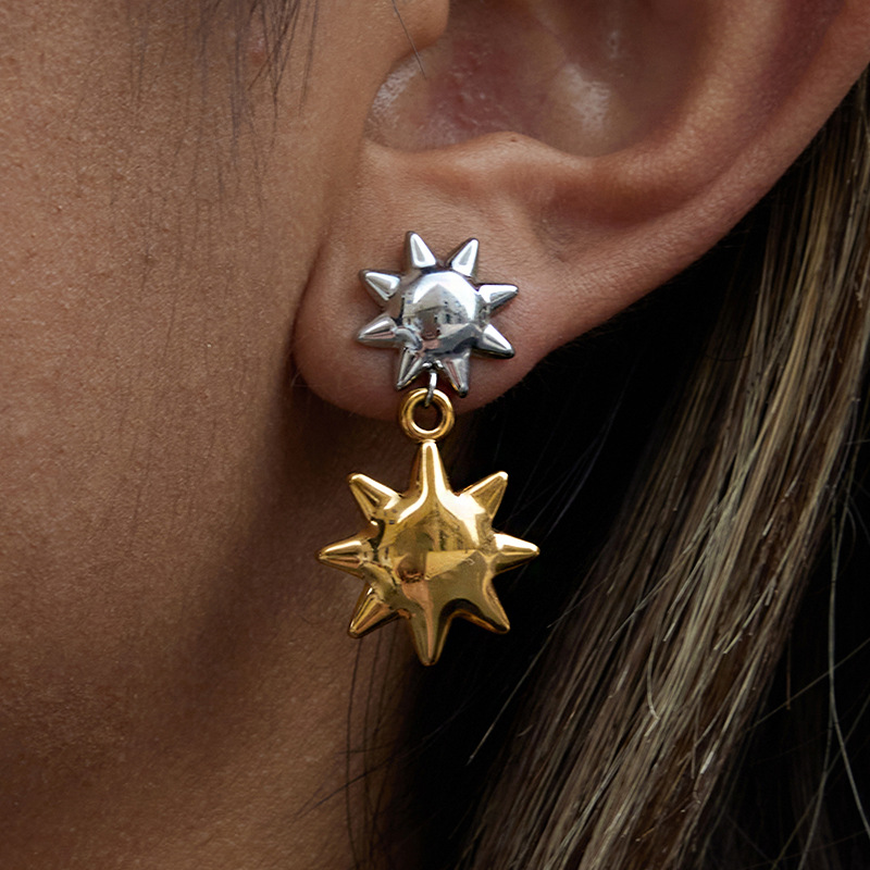 1 Pair Classic Sun Gold Color And Silver Colors Stainless Steel Women's Drop Earrings h5Picture4