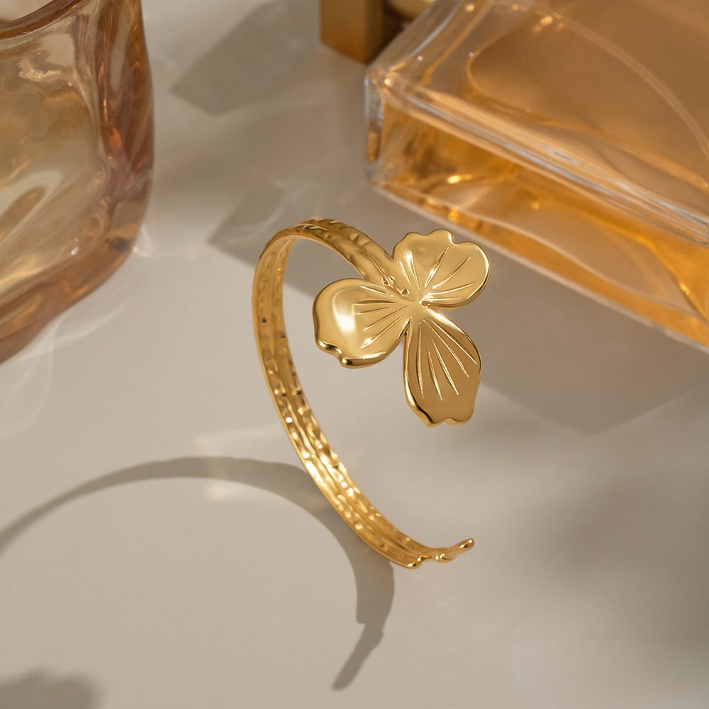 1 Piece Designable Flower Stainless Steel Gold Color Women's Bangles h5Picture3