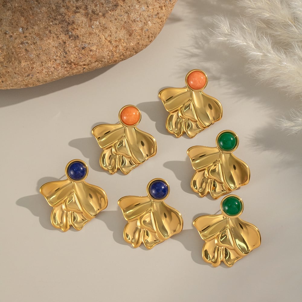 1 Paar unregelmäßige Form Edelstahl Gold Farbe Naturstein Damen Ohrstecker Bild2