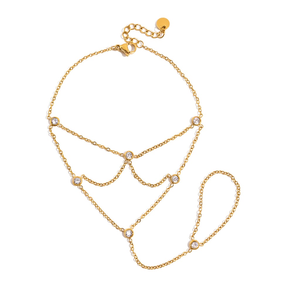 1 Piece Classic Lines Stainless Steel Gold Color Zircon Women's Chain Bracelets