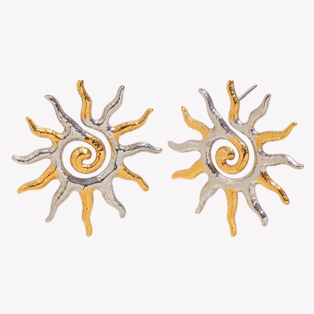 1 Pair Classic Sun Stainless Steel Gold Color Women's Stud Earrings